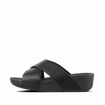 Fitflop Lulu Leather Cross Slides - Sandalen Damen - Schwarz (KGP296035)